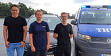 Unsere drei neuen Bufdis Theo, Thessa und Niklas beim Fahrsicherheitstraining (Bild: Johann Prihoda/THW)